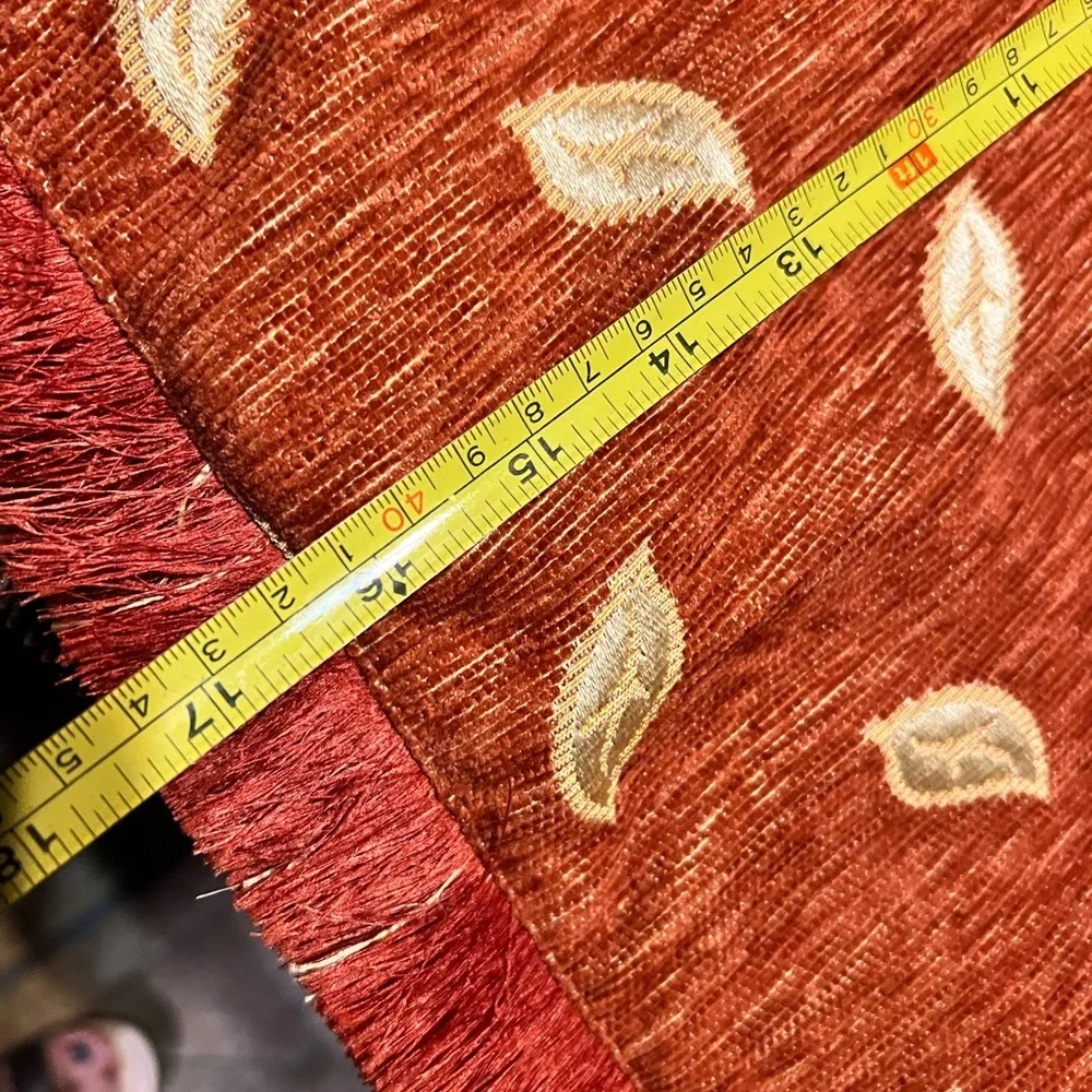 Rustic Embroidered Pillow‎ Cover – Autumn Red with Fringe Edges
